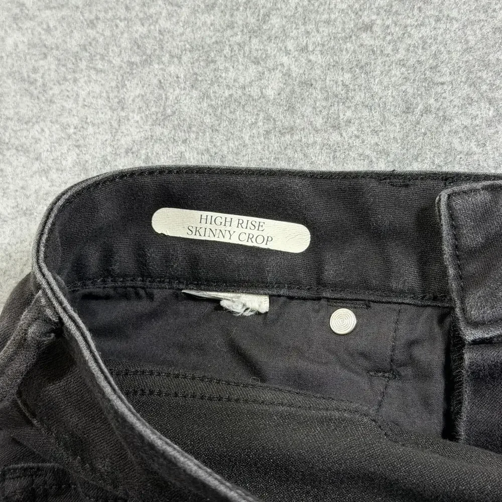 Seven7 Skinny Crop Jeans Womens 10 Black High Rise Stretch Faded Denim